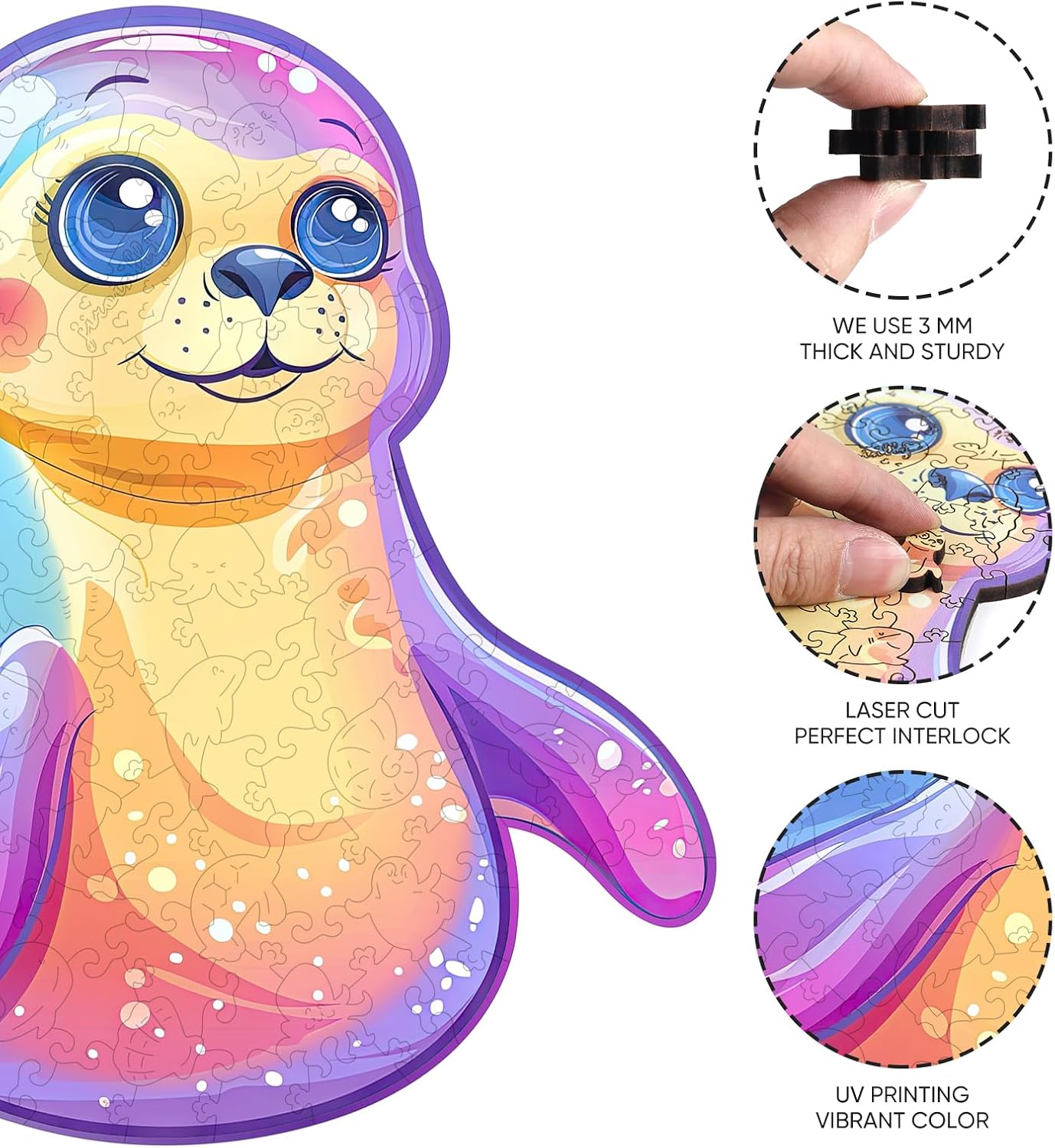 Wooden Puzzles for Adult and Kids, 100 Pieces Ocean Puzzle, Unique Shaped Sea Lions Wooden Preschool Puzzle, Toddler Wooden Puzzle Toy Gift for Family and Friends, Suitable for Family Games
