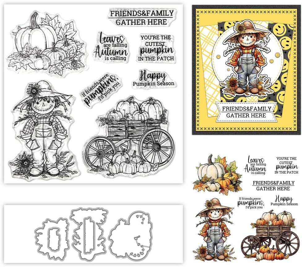 Halloween Clear Silicone stampReusable Stamp with Pumpkins, Skulls, Bats, Santa Claus, and Holiday Designs. Used for Making Cards, scrapbooks, and DIY templates (Scarecrow)