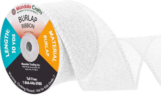 Mandala Crafts White Burlap Ribbon 2.5 Inches Wide Jute Ribbons for Crafts - 20 Yds Roll Rustic Burlap Wrap Trim Ribbons for Wreaths Bows Wedding Party Decoration