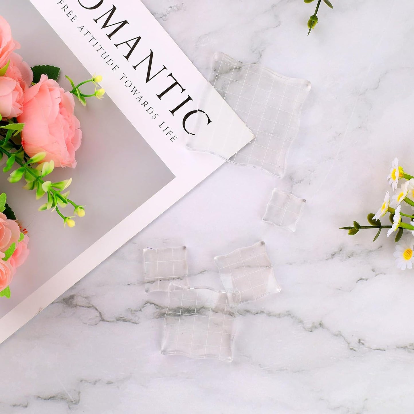 5PCS Clear Acrylic Block for Stamping, Acrylic Stamp Block Stamping Tools for DIY Crafts, Stamping Block Decorative Stamp Block with Grid Lines, Clear Stamping Blocks Tools Set