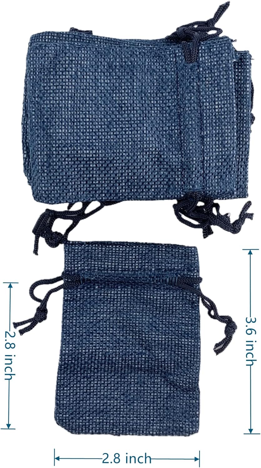 Palmhomee Pack of 25 Navy Blue Burlap Gift Bags with Drawstring Linen Pouches (2.8x3.6 Inch) for Wedding, Birthday, Party Favors and DIY Craft