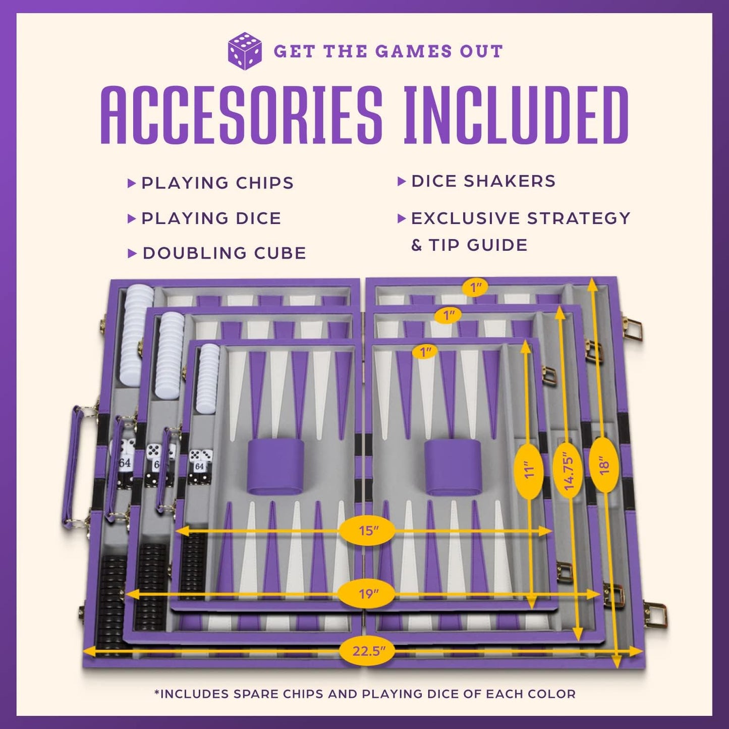 Get The Games Out Top Backgammon Set - Classic Board Game Case - Best Strategy & Tip Guide - Available in Small, Medium and Large Sizes (Purple, Large)