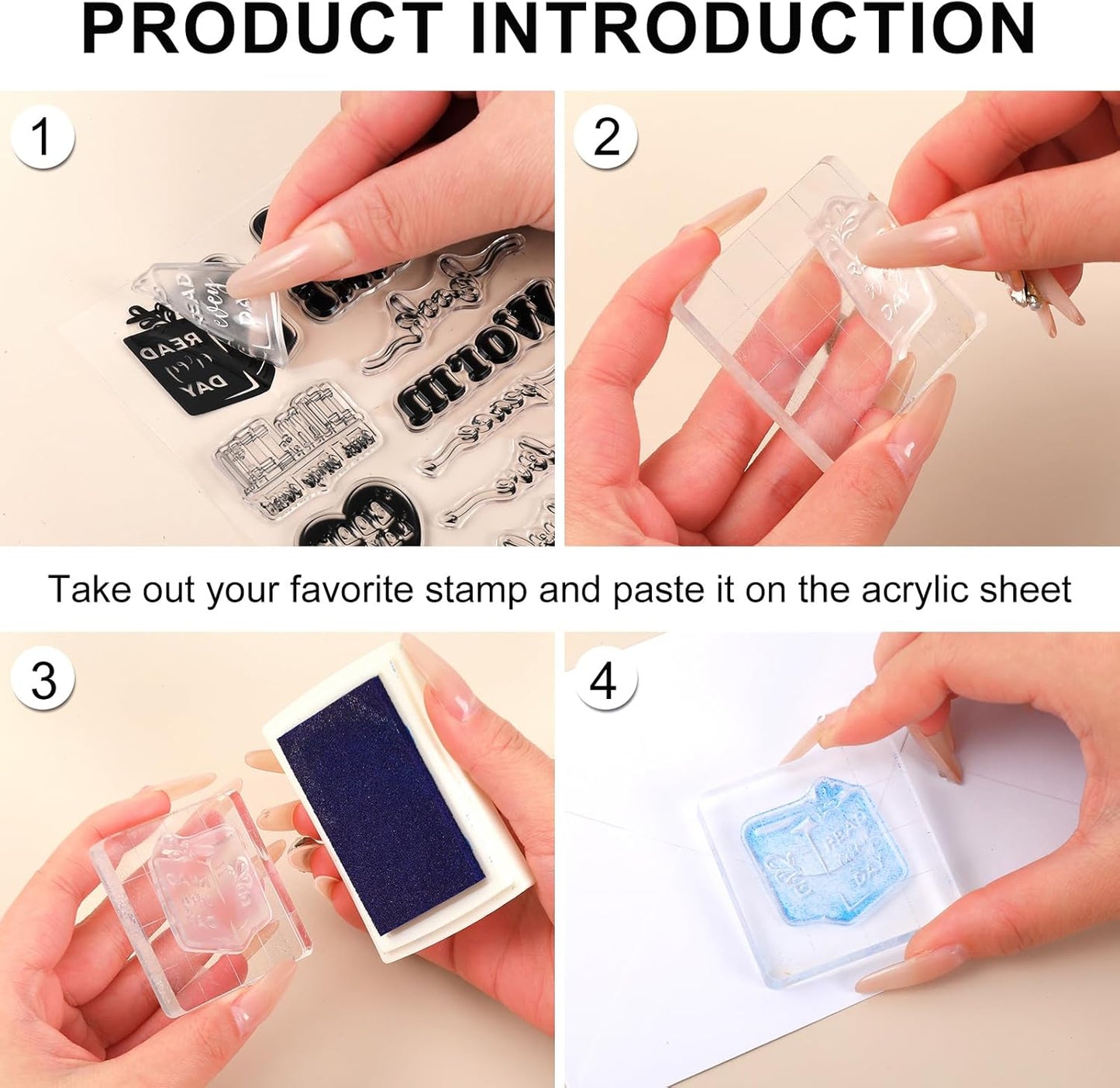 Whaline 4 Sheets Reading Words Clear Stamps Greeting Words Bookcase Bookshelf Silicone Transparent Stamps for DIY Craft Card Making Scrapbooking Embossing Album Decor