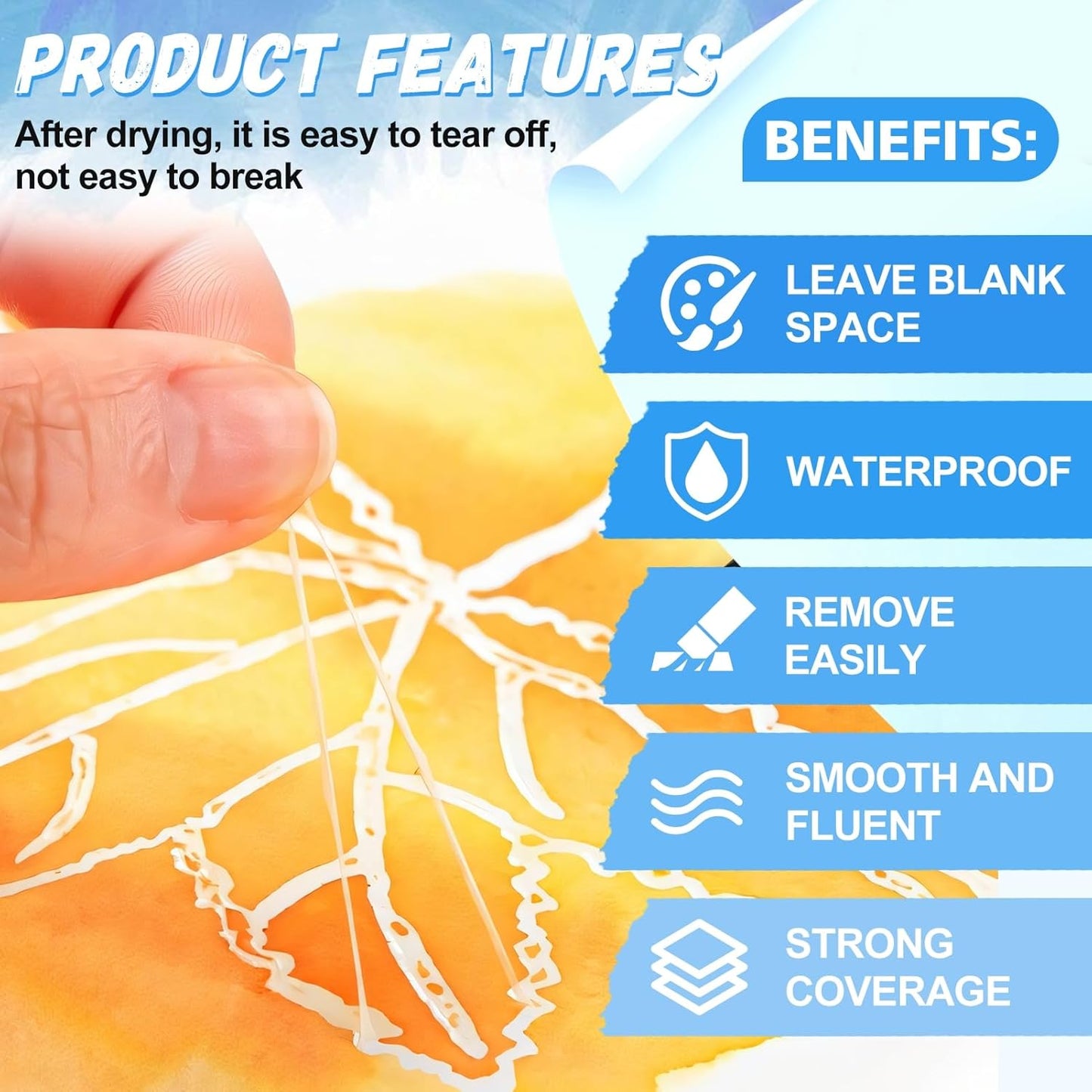 JAOJAO Watercolor Masking Fluid, Liquid Masking for Painting Watercolor Accessories with Silicone Pen Cleaning Brush Retouching and Covering for Painting and Various Art Projects Supplies,White 30ml