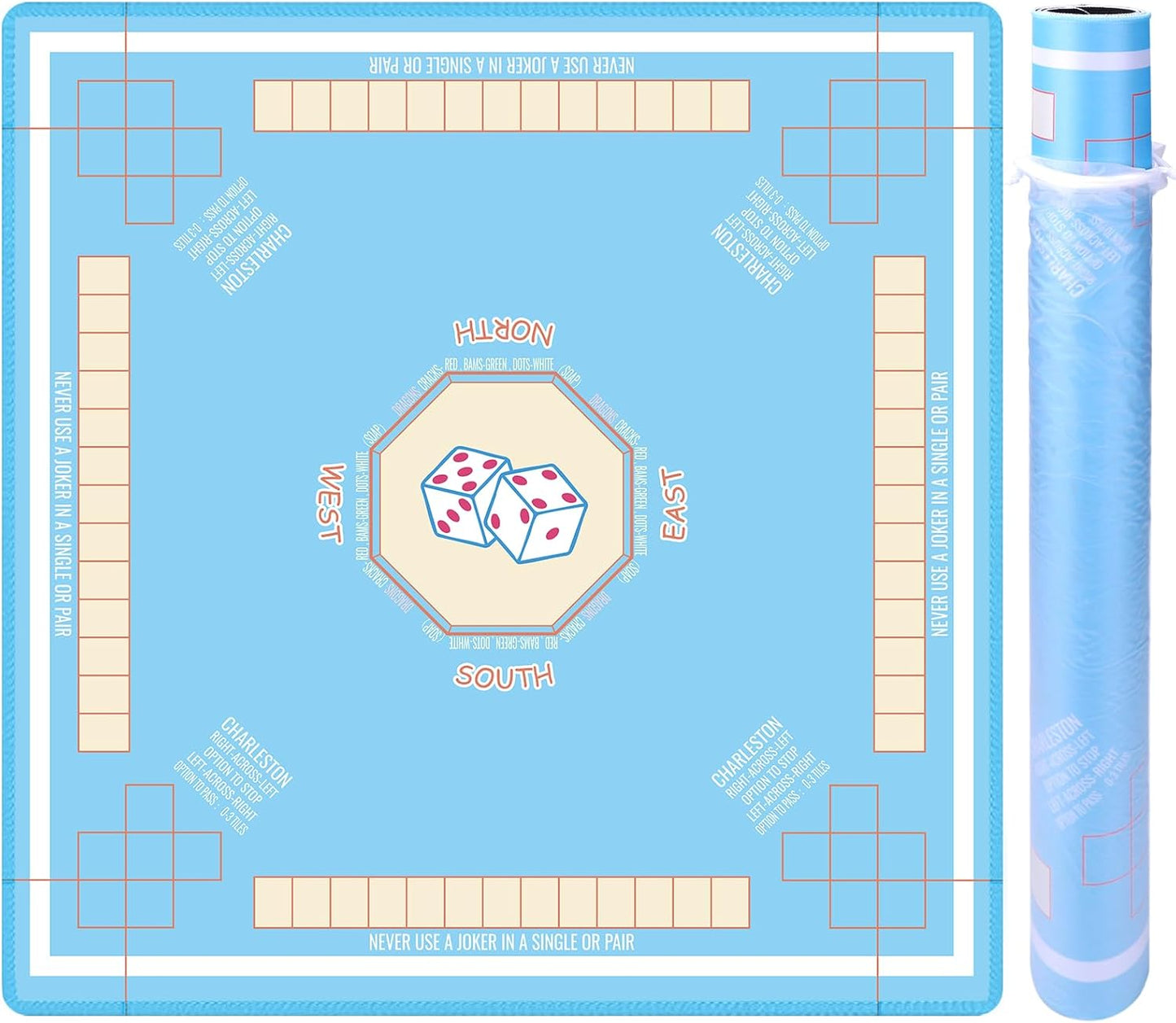 Mahjong Mat for Table 31.5"x31.5", MahJongg Mat Cloth Cover with Game Rules, Mahjong Tablecloth for Card Games, Tile Games, Board Games Table Mat (Sky Blue)