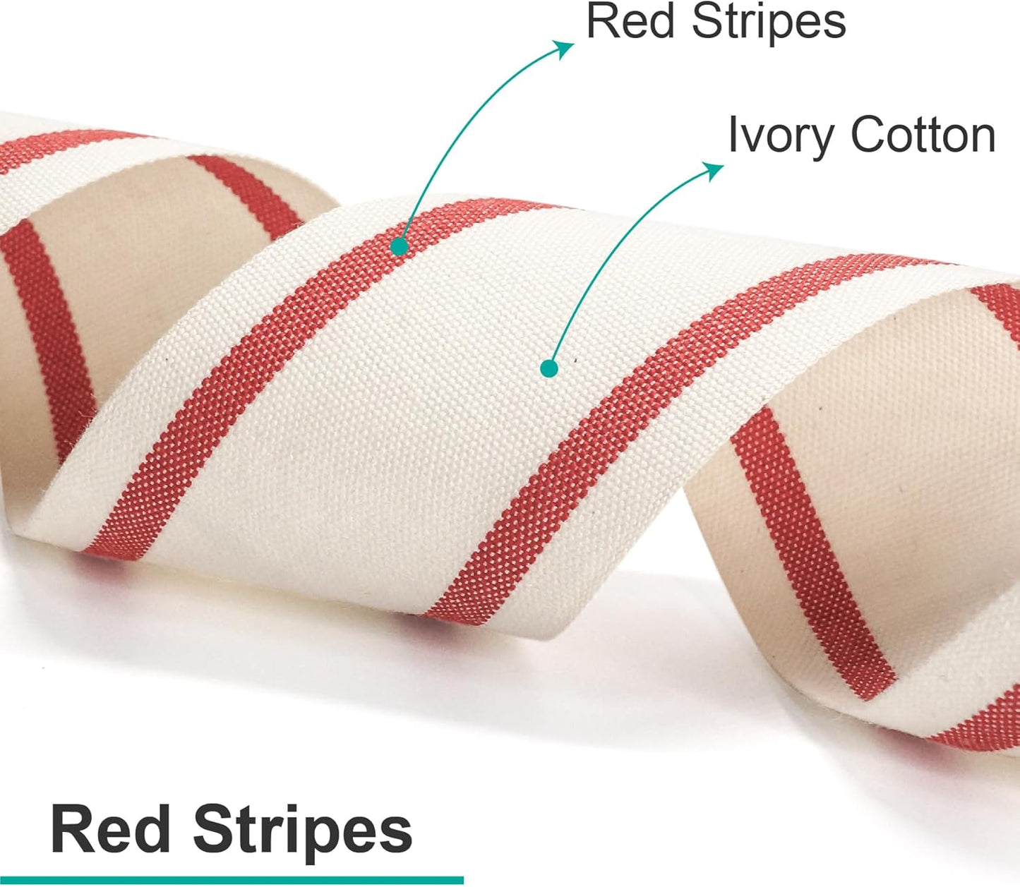 CT CRAFT LLC Ivory Cotton Red Stripes Ribbon 3/8" x 10 Yards for Home Décor Gift Present Wrapping DIY Crafts Birthday Wedding Bouquet Christmas