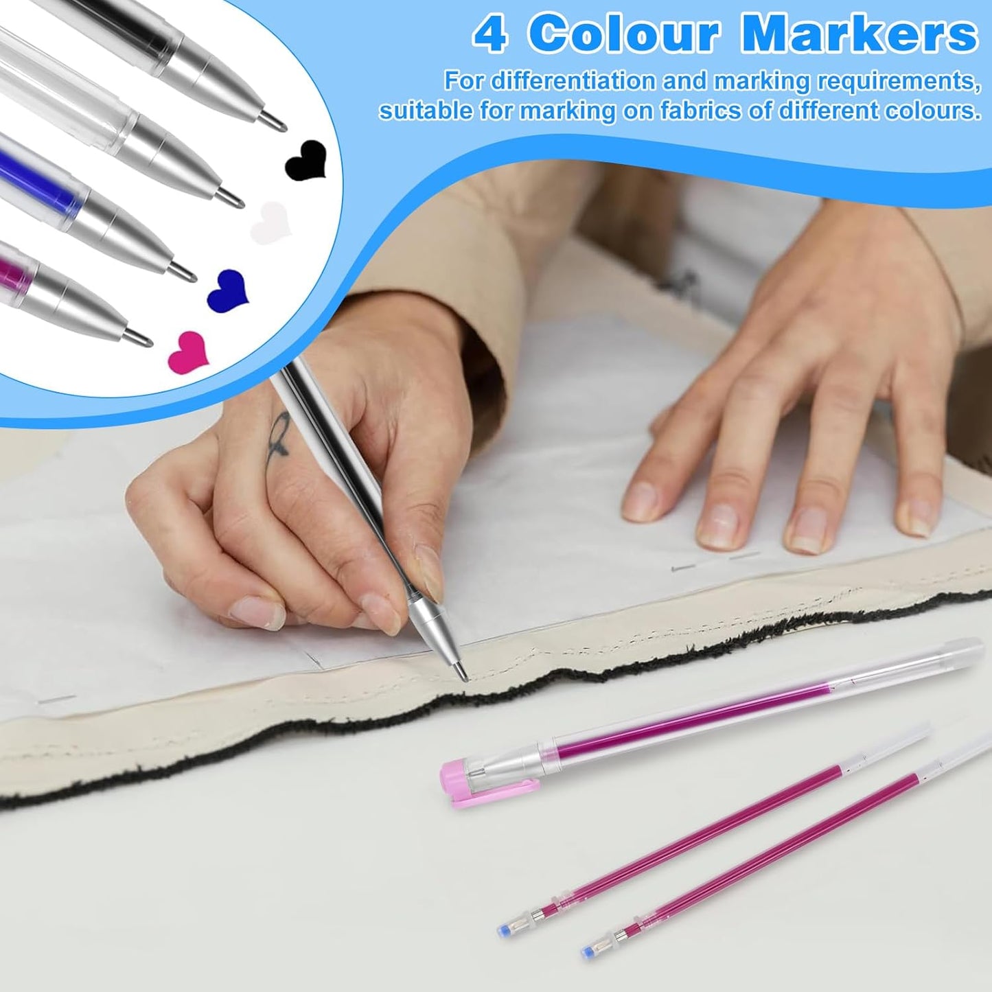 4 Colors Heat Erasable Pens: Fabric Marking Pens Auto-Vanishing Pen Sewing Friction Pens with 20pcs Replaceable Pen Refills for Sewing Quilting Dressmaking and Embroidery