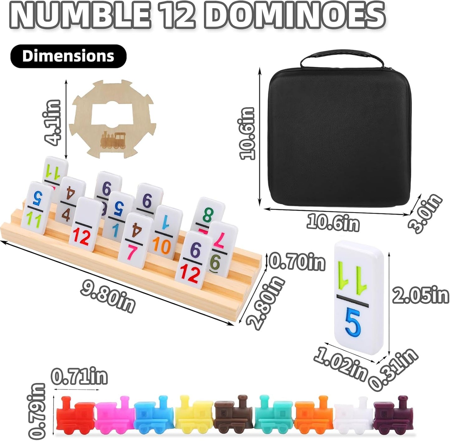 Mexican Train Dominoes Set with Numbers and 8 Wooden Holders, Double 12 Dominos Set for Kids, Adults Travel Domino Train with 91 Tiles and Upgrated Hub, Classic Board Games for Family Night