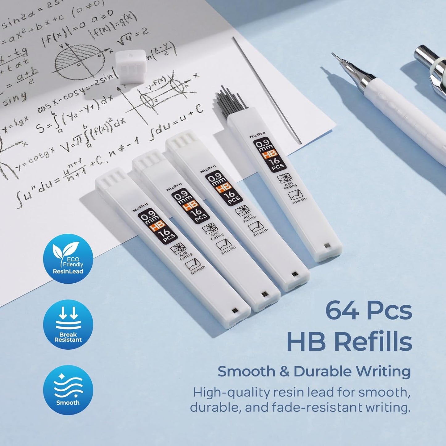 Nicpro Cute Mechanical Pencil Set, 4PCS 0.9mm Pastel Drafting Pencils with 4 Tube HB Lead Refills, 4B Erasers, Rotary Retractable Eraser and Eraser Refill for Writing Sketching Back to School Supplies