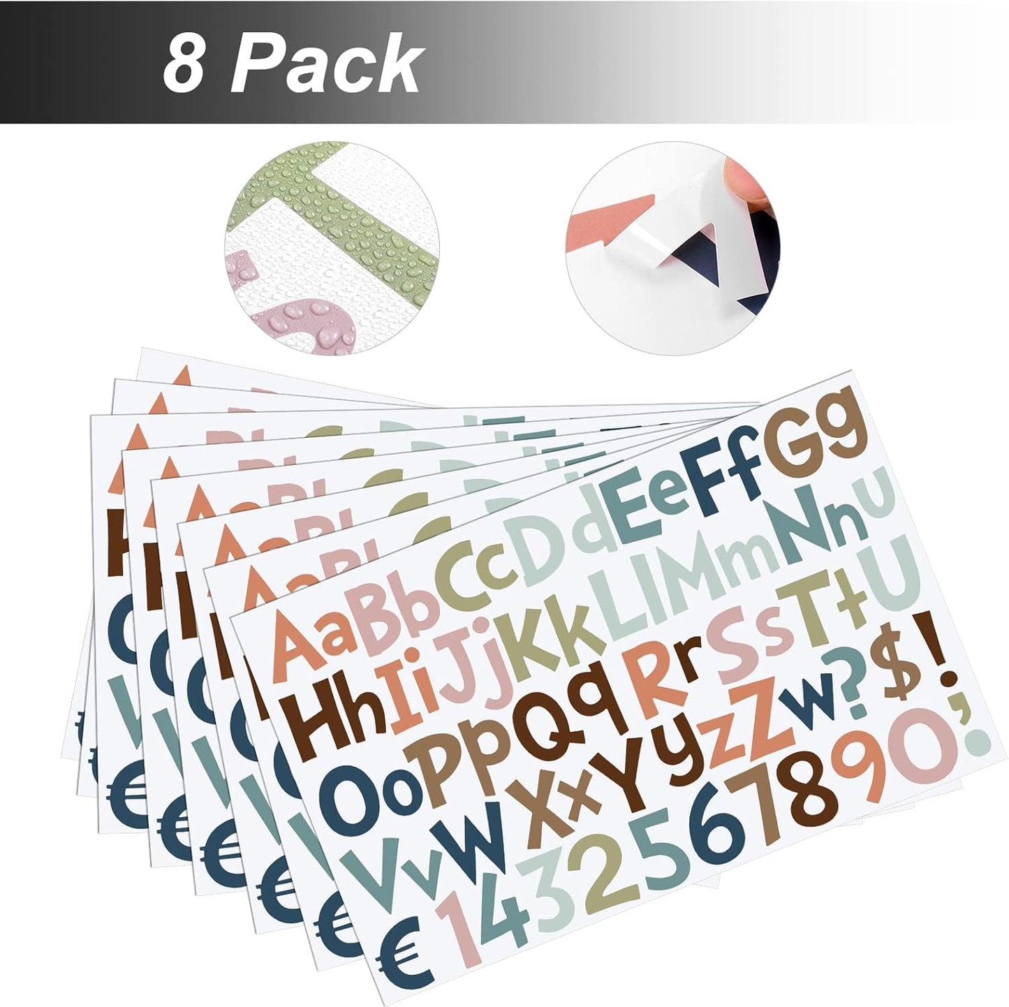 TaoBary 544 Pcs 2 Inch 16 Sheets Large Letter Stickers, Upper and Lower Case, Adhesive Vinyl Alphabet Sticker for Bulletin Board, Poster, Bottle, DIY, Notebook(Black, White, Rainbow, Gray Tone,2 Inch)