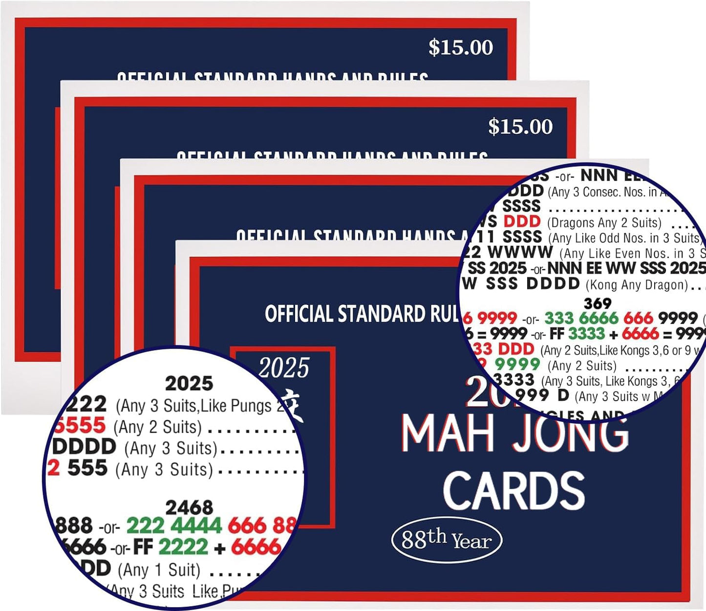 mah jong 2025 Cards Official Revision - Large Size - 4Pcs