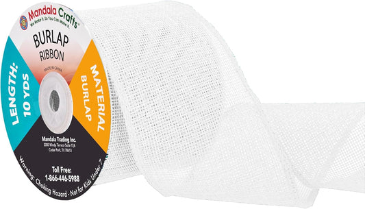 Mandala Crafts White Burlap Ribbon 3 Inches Wide Jute Ribbons for Crafts - 20 Yds Roll Rustic Burlap Wrap Trim Ribbons for Wreaths Bows Wedding Party Decoration