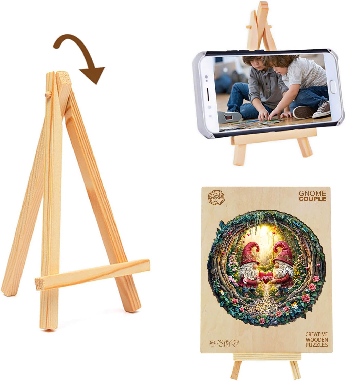 KAAYEE Wooden Puzzles for Adults, 3D Visual Effect Gnome Couple Wooden Jigsaw Puzzle Unique Shape Wood Puzzle Adult, 3D Effect Flat Puzzle Birthday Family Games (M-11.4 * 11.3in-200pcs)