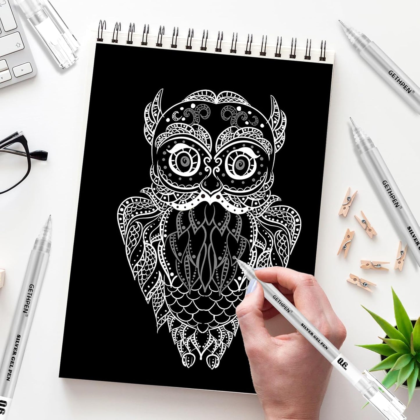 Silver Gel Pens 3-Pack - 0.6/0.8/1.0mm Fine Point Opaque Silver Archival Ink Pen for Black Paper Drawing, Sketching, Illustration, Bullet Journaling