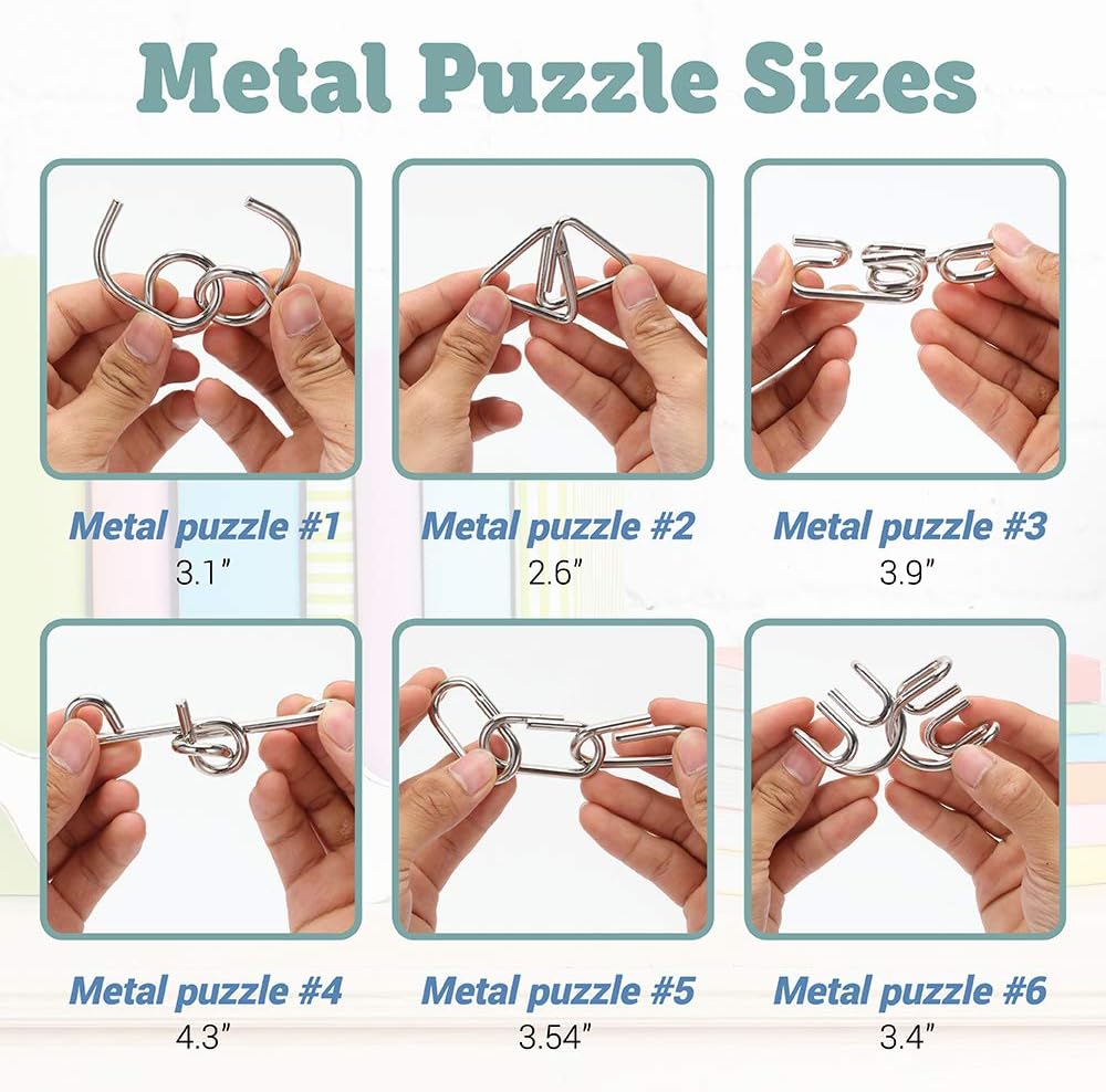 LESONG Brain Teasers Metal and Wooden Puzzles for Kids and Adults 9 Pack, Mind, IQ, and Logic Test and Handheld Disentanglement Games, 3D Coil Cast Wire Chain and Durable Wood Educational Toys