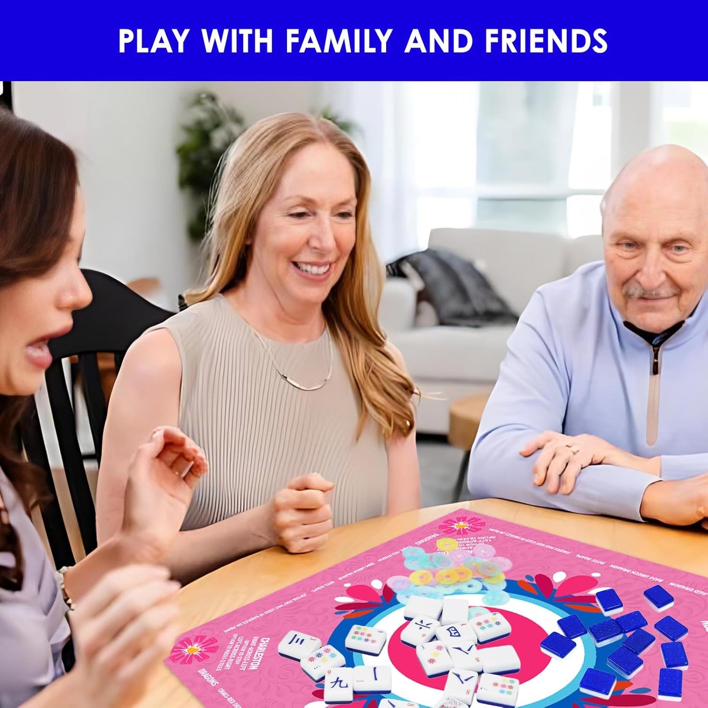 Original Design American Mahjong Tile Set with 160 Acrylic Blue Back Tiles, Upgraded American Style Mahjong Game with Portable Bag and 4 Dices, Classic Board Games for Family Night