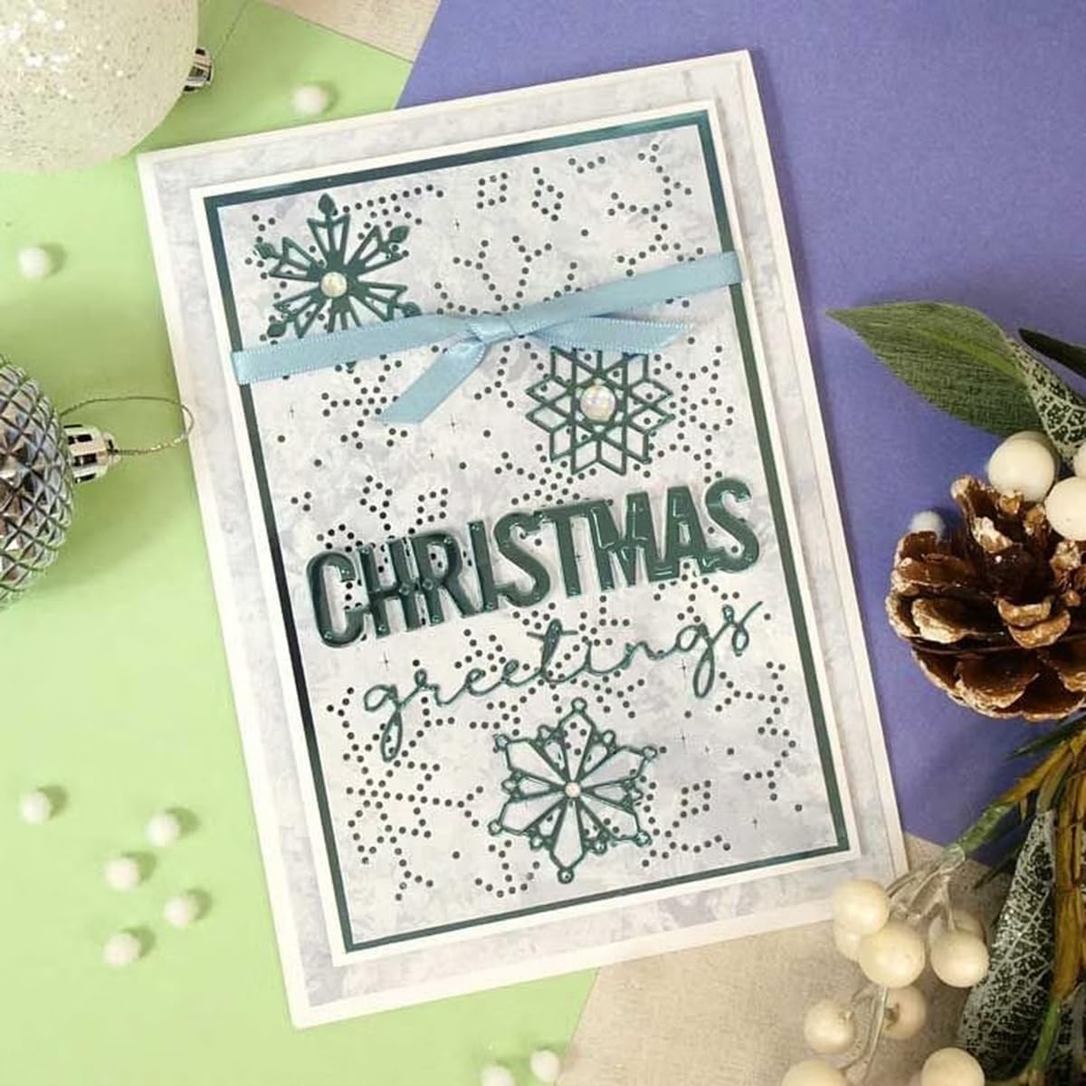 Metal Cutting Dies DIY Merry Christams Embossing Stencil Template Scrapbooking Card Making Mold Photo Album Arts Crafts Tools (Christmas Greetings-14x9.9cm)