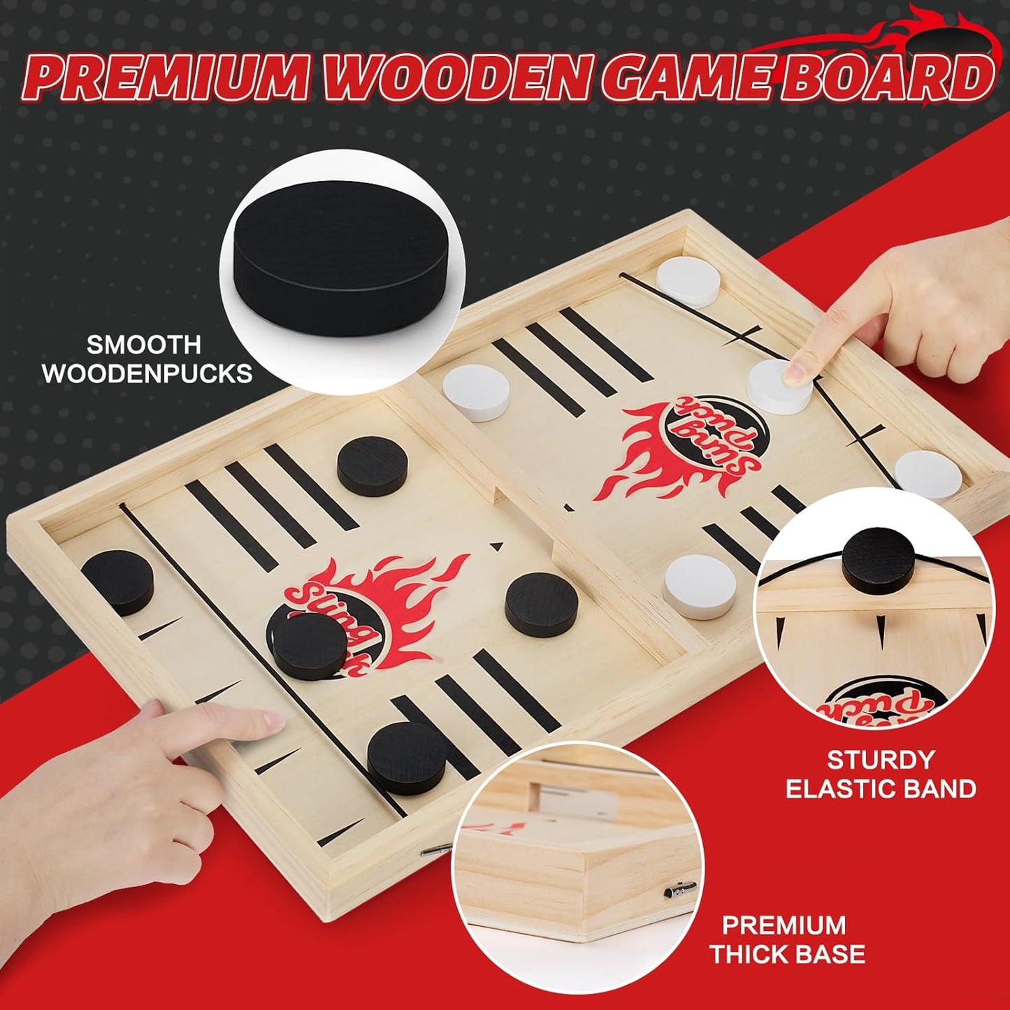 Large Fast Classic Slingshot Puck Game, Wooden Hockey Board Games for Family Night, Table Game for Adults and Kids, 2 Player Games for Ages 6 and Up, Test Speed and Accuracy, Air Hockey