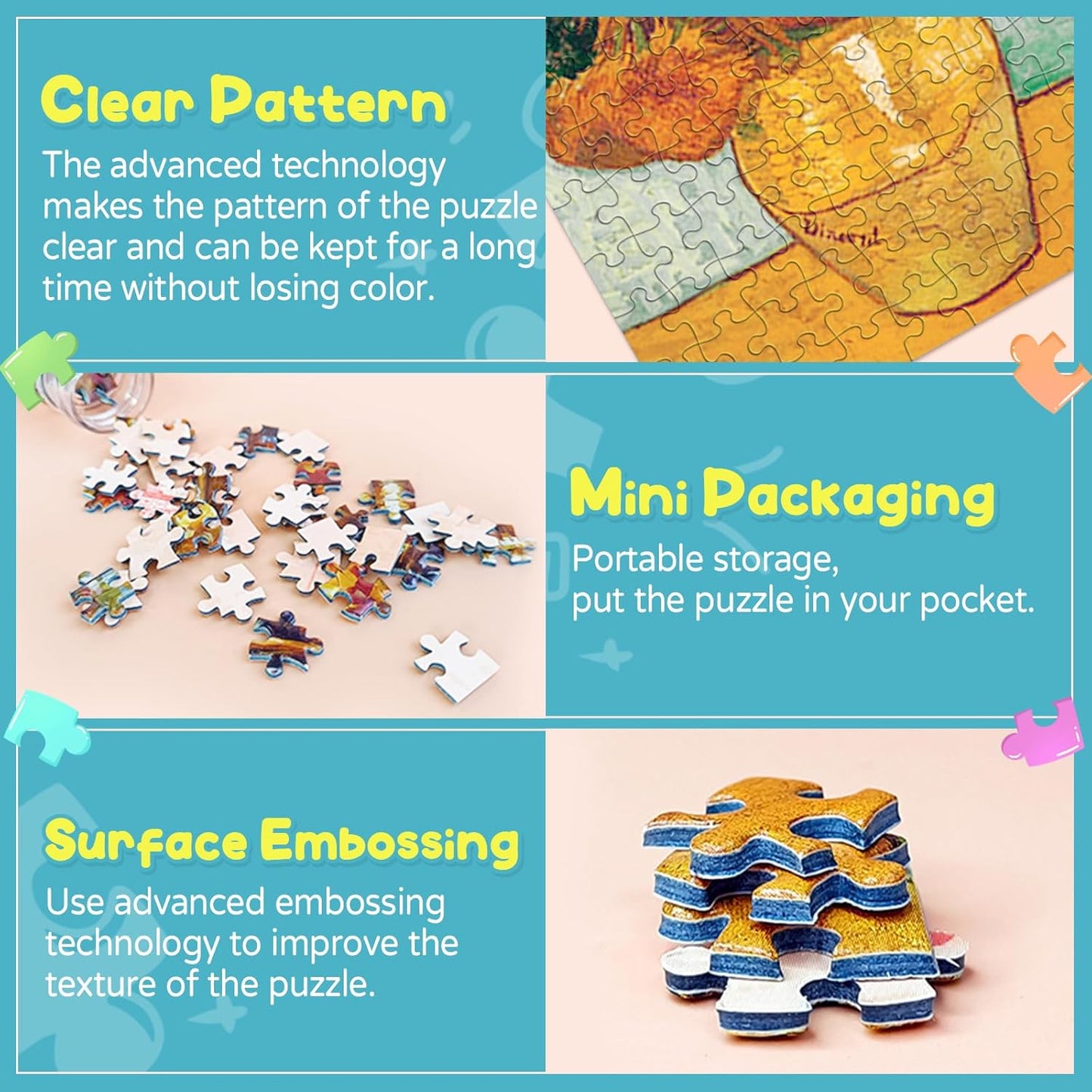 150 Pieces Mini Jigsaw Puzzles for Adults & Kids, 6" x 4" Small Jigsaw Puzzles Capsule Tube Jigsaw Puzzles Intelligent Game, Branches Of An Almond Tree In Blossom The Pink Peach Tree Sunflowers 3 Pack