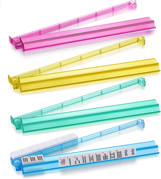 Clear Mahjong Racks with Pushers,4 Colors Acrylic American Majiang Tile Racks,Imports Modern Mahjong Racks with Built-in Pushers- Set of 4