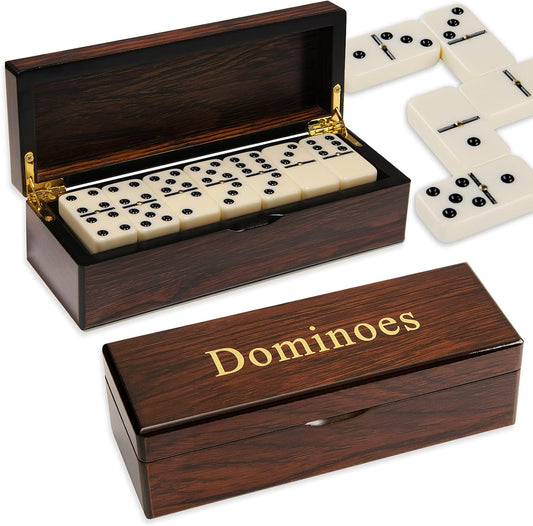 Double 6 Dominoes Gift Set 28 Tiles with Spinner in Wooden Box