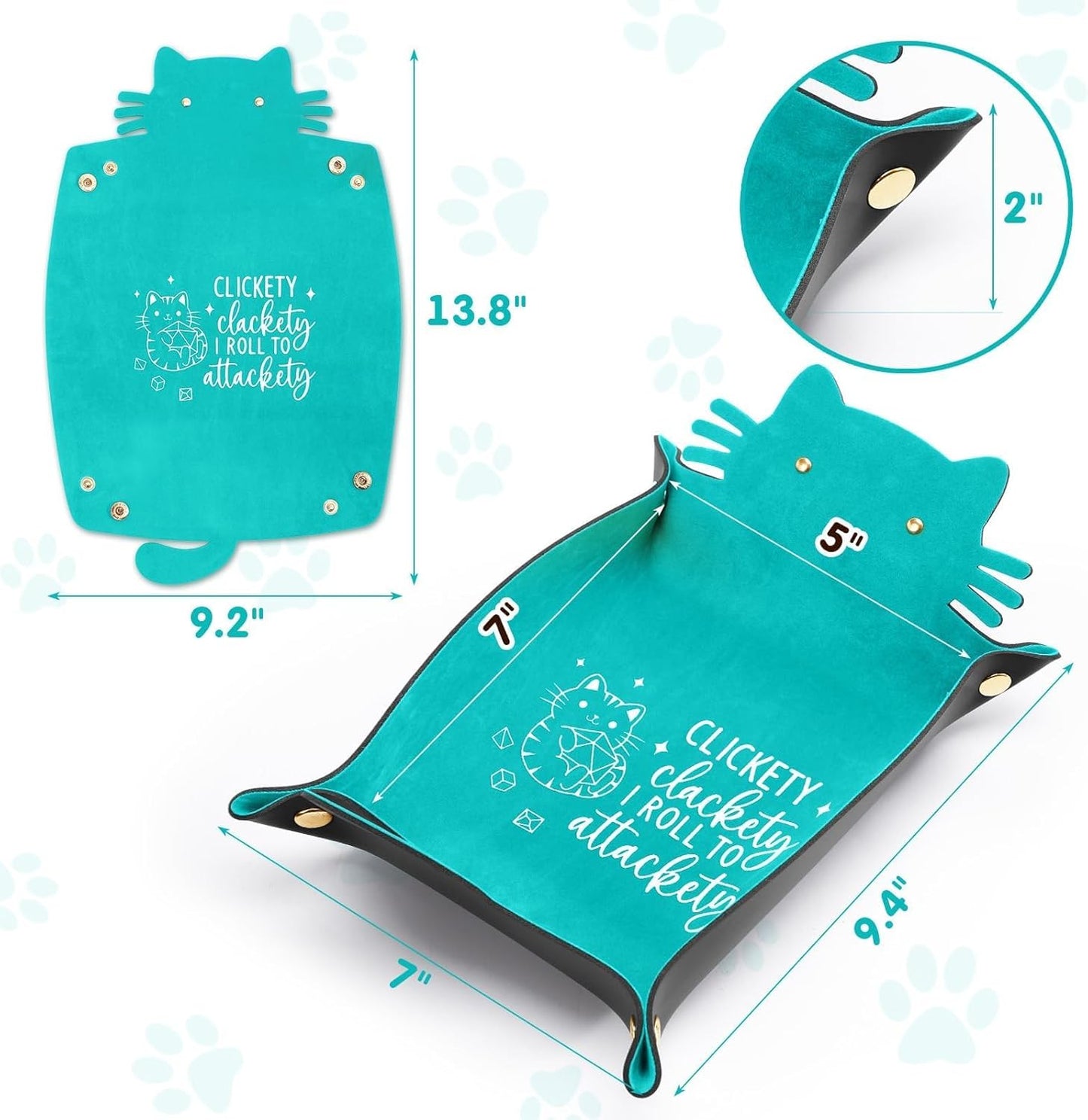 2Pcs Cat Dice Rolling Tray Novelty Folding Leather Dice Holder Portable Storage Accessories Decorative Desk Organizer Funny Gift for DND Game Players