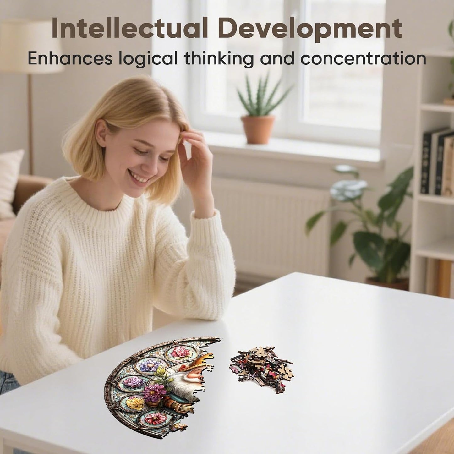 Wooden Puzzles for Adults, Gnome Puzzle 200 Pieces, Unique Shaped Jigsaw Puzzles for Adults and Kids, Birthday Gifts Fun Family Game 11.2'' x 11.2''