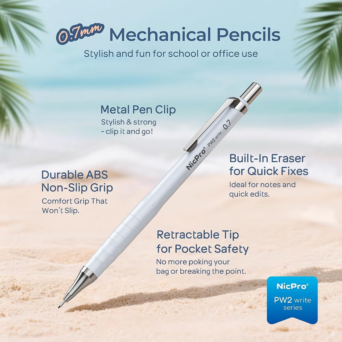 Nicpro Cute Mechanical Pencil Set, 4PCS 0.7mm Pastel Drafting Pencils with 4 Tube HB Lead Refills, 4B Erasers, Rotary Retractable Eraser and Eraser Refill for Writing Sketching Back to School Supplies