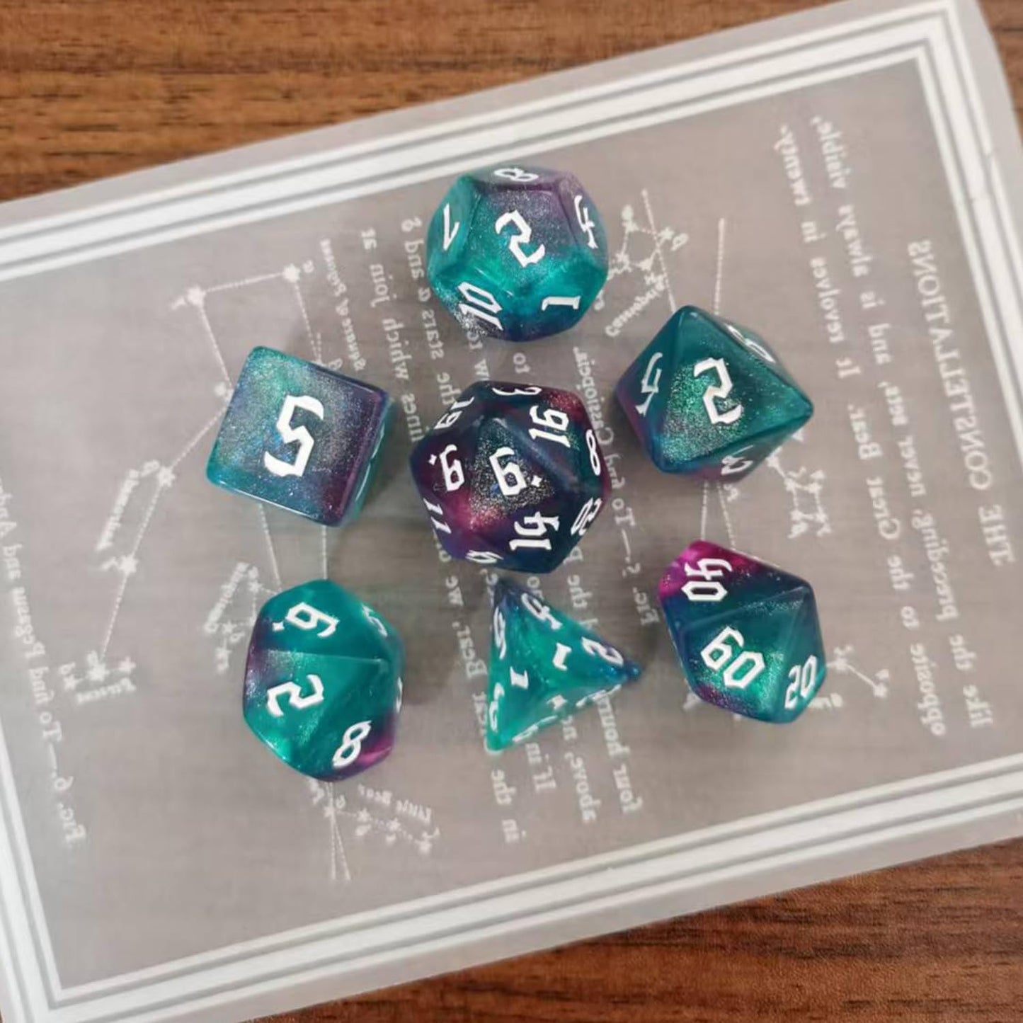 DND RPG Dice Set, Nebula Polyhedral Dice for Dungeons and Dragons, Mystery 7-Piece Set (Green Purple)