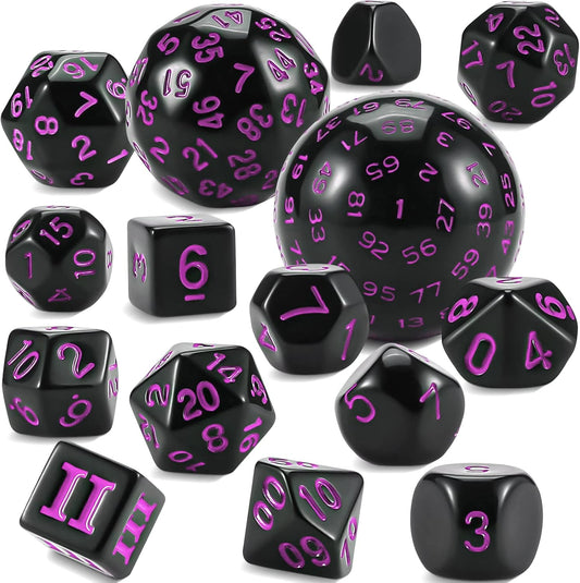 CiaraQ DND Polyhedral Dice Set (15pcs) D4-D100 Game Dice with Dice Bag for Dungeons and Dragons Role Playing Table Games (Black & Purple)