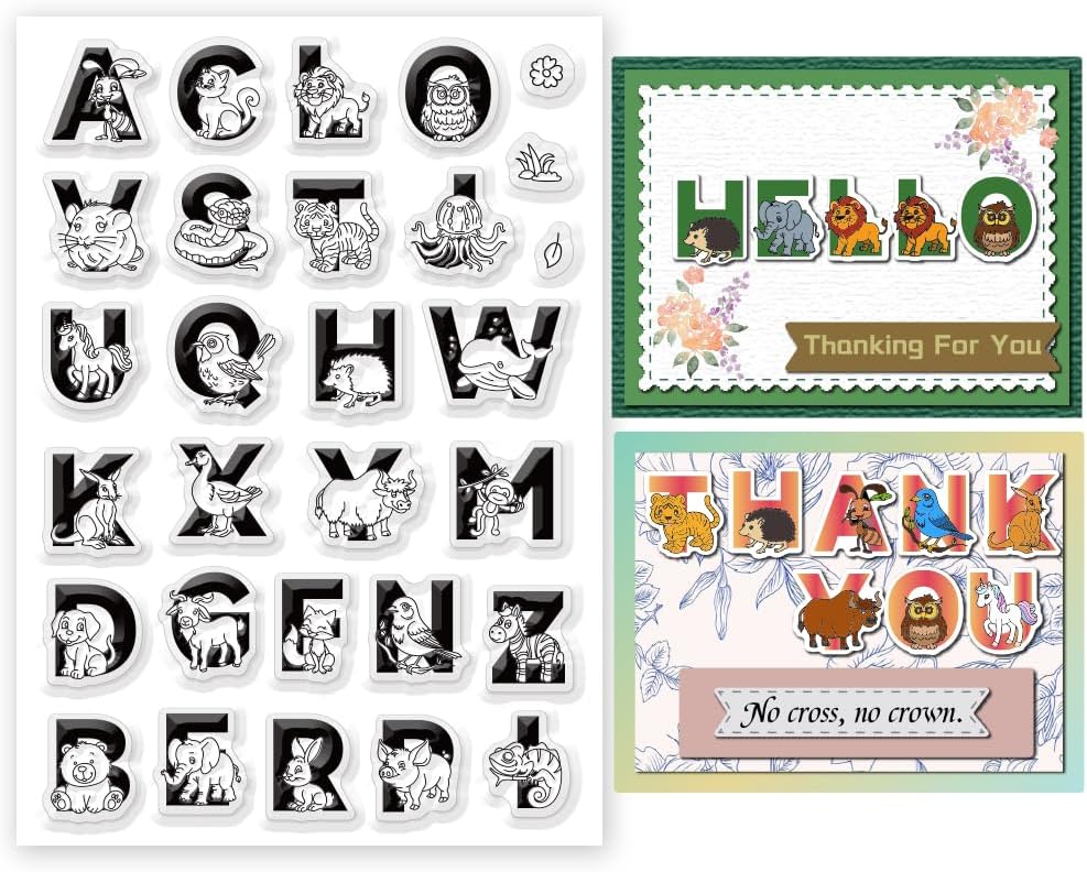 Cute Animals 26 Alphabet Clear Stamps for Card Making Decoration Cute Dog Alphabet Clear Stamps for Scrapbooking Lovely Animals Clear Stamps Educational Gifts for Playroom Classroom