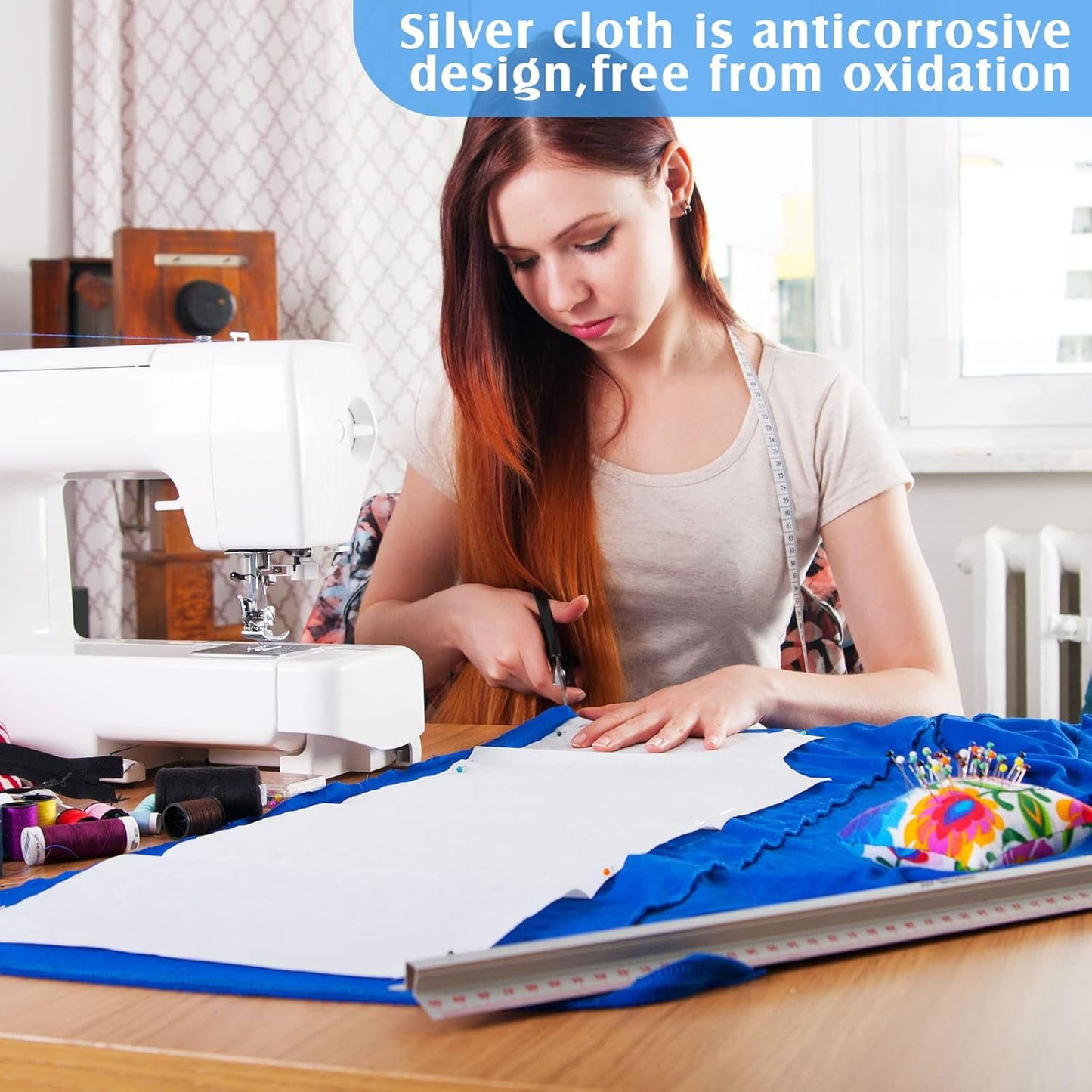 Jecery 1.1 Yard Anti Tarnish Silver Cloth by the Yard, Luxury Jewelry Silver Polishing Storage Protect Cloths for Silverware Flatware Silversmith Polishing(Royal Blue)