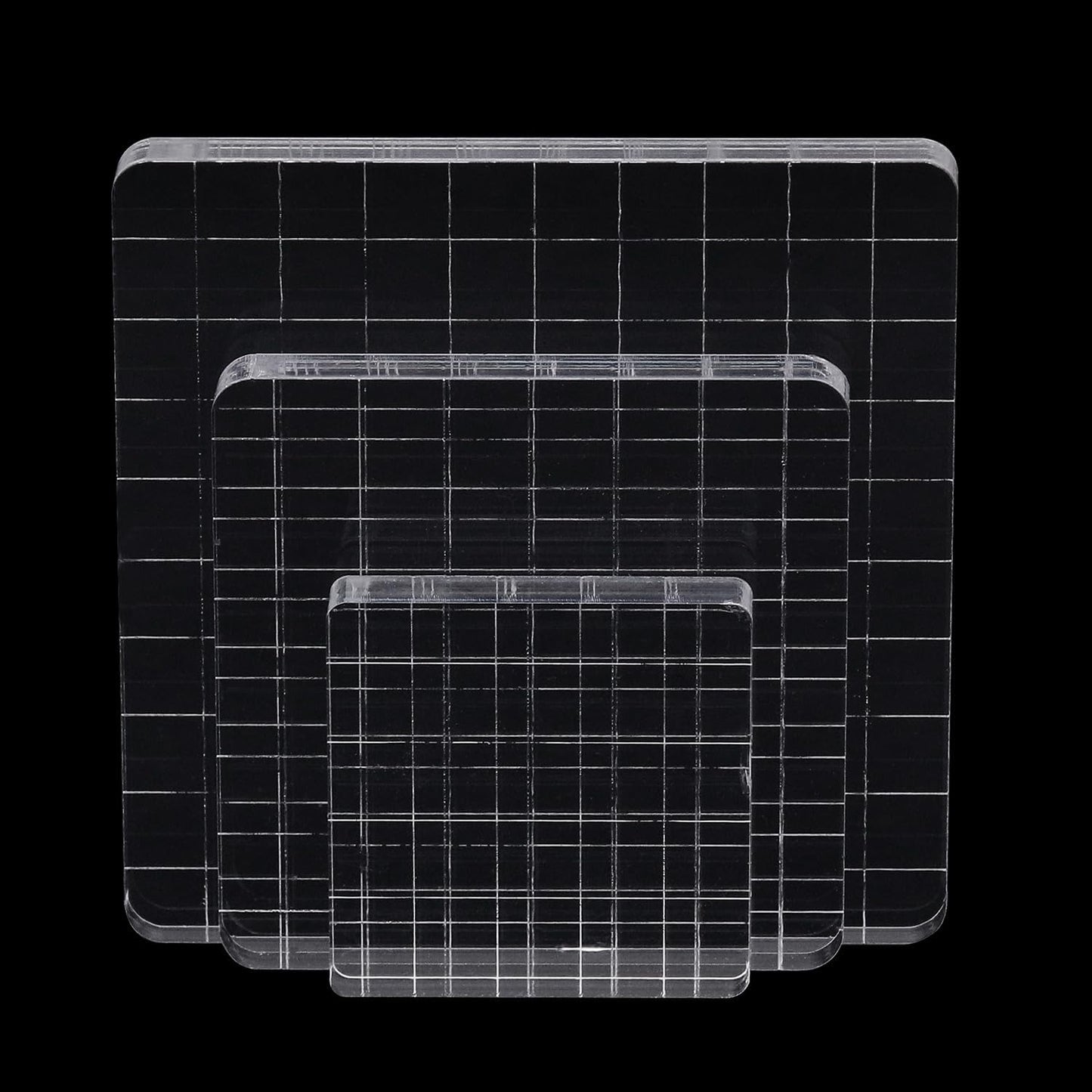 3Pcs Clear Stamp Blocks Set, Square Acrylic Blocks for Stamping With Grid Lines, Tools for Scrapbooking Crafts