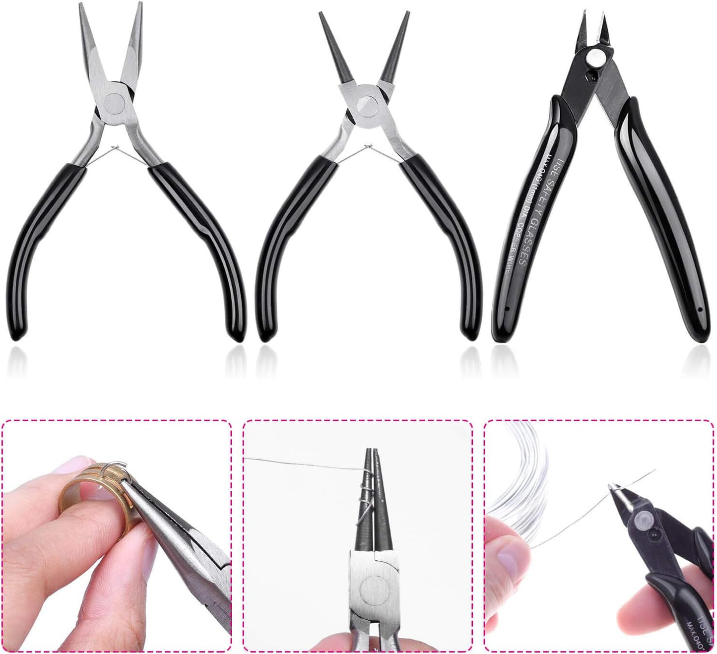 Jewelry Pliers, Cridoz Beading Pliers Set with Needle Nose Pliers, Round Nose Plier and Wire Cutter for Jewelry Making Beading Repair Supplies and Crafting (set of 3)