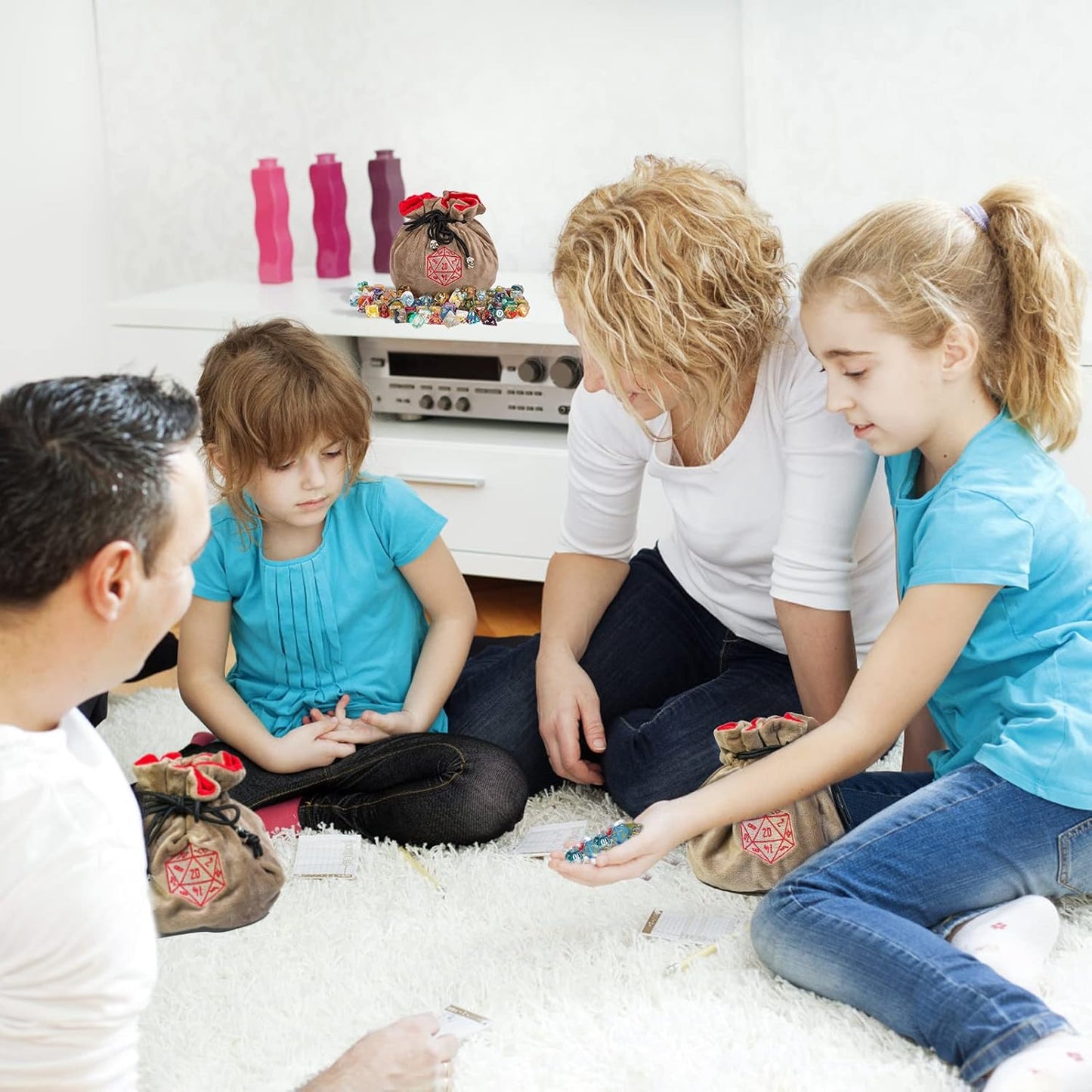 Large Dice Bags D&D with Pockets Khaki Storage Bag D20 Logo for DND RPG Game Dices - Capacity 200+ Dice