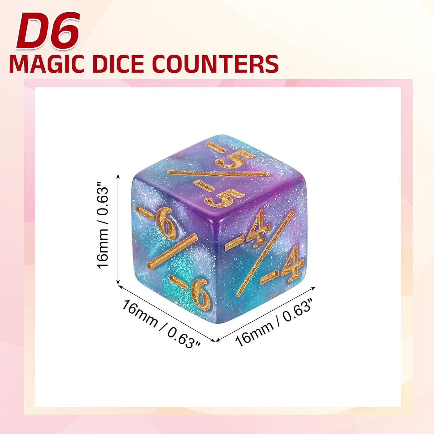 uxcell 24Pcs Magic Dice Counters, Acrylic D6 Life Token Dice Set with Pouch for Standard Cards Gaming Accessories, Blue & Purple