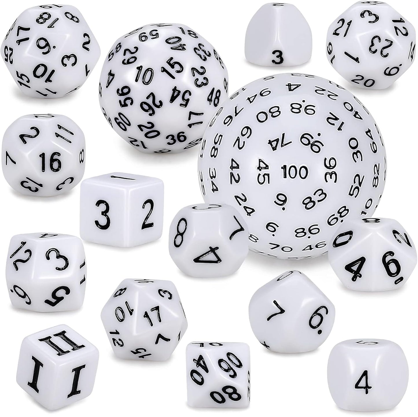 CiaraQ DND Polyhedral Dice Set (15pcs) D4-D100 Game Dice with Dice Bag for Dungeons and Dragons Role Playing Table Games (White & Black)