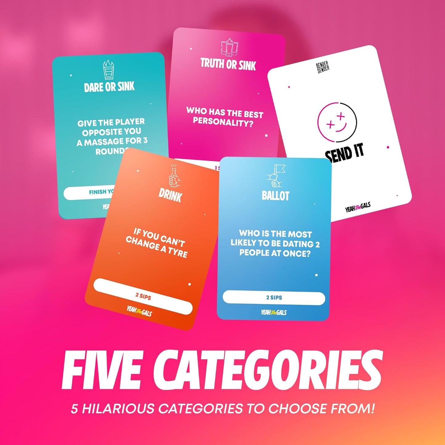 Yeah The Gals | Bachelorette Party Game & Girls Night Activity with 5 Categories | 250 Fun & Hilarious Challenges | Great for Bridal Showers, Girls Trips & Birthdays for Adults and College 21+