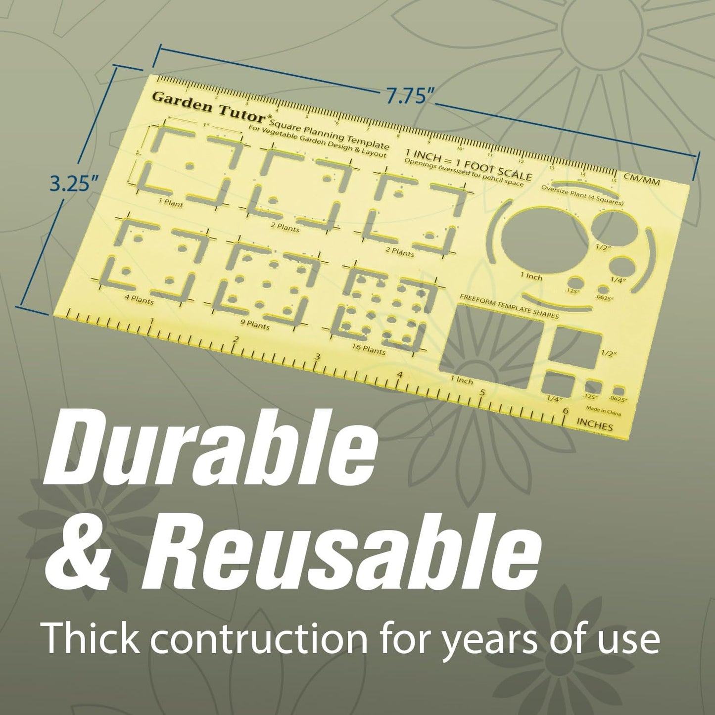 Garden Tutor Square Planning & Drafting Kit – Plan High-Yield Vegetable Gardens with Durable Stencil, Graph Paper & Guide for Grid or Row Designs