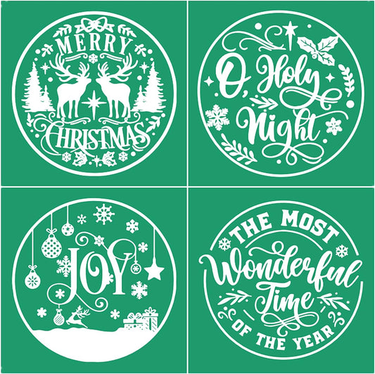 JAJADO Silk Screen Transfers Joy Merry Christmas Silk Screen Stencils Holy Night Adhesive Stencils for Painting on Canvas/Envelopes/Card/Wood Door Sign/Porch/Coffee Mugs/Glass/Christmas Decorations
