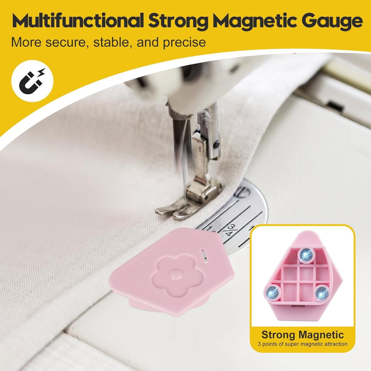 3 Pcs Magnetic Seam Guide for Sewing Machine, 2025 Multifunctional Polygonal Magnetic Seam Guide with Scale, Sewing Accessories for Magnet Making Machine (3colors)