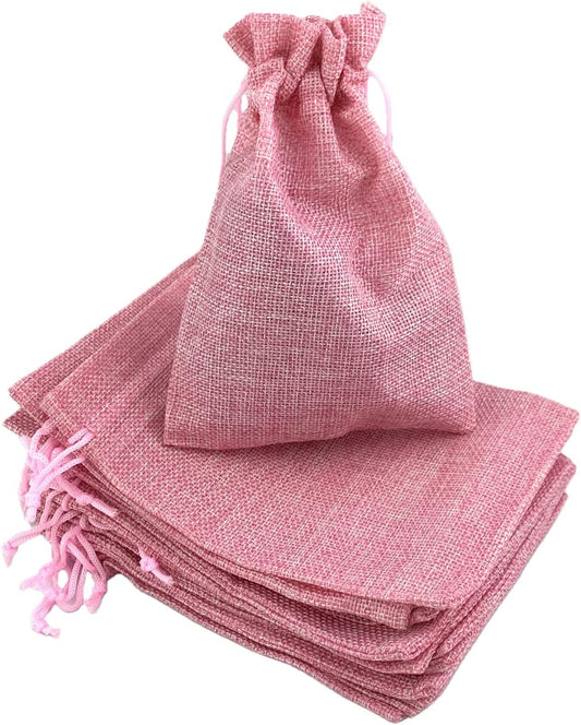 Palmhomee Pack of 25 Burlap Gift Bags with Drawstring Linen Jewelry Pouches Wedding Hessian Jute Bags for Birthday and Treat Pouches Party Wedding Favors Gift (5x7 Inch, Pink)