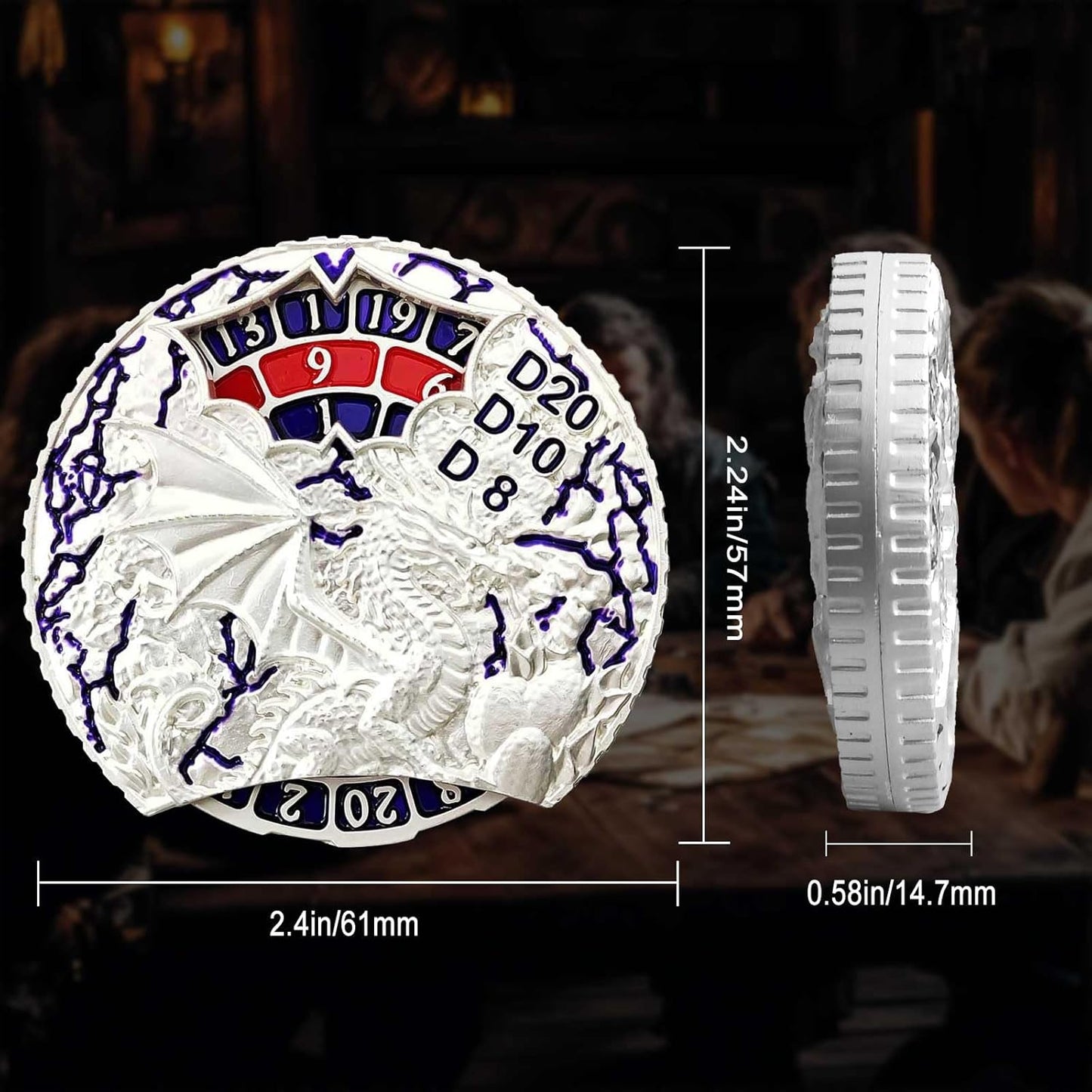 DND Dice Set Roulette: Fidget D4 D6 D8 D10 D10% D12 D20 All in One Metal D&D Spinner Dice - Cool Role Playing Dice Gifts for Dungeons and Dragons TRPG MTG Games Lover Players (Silver)