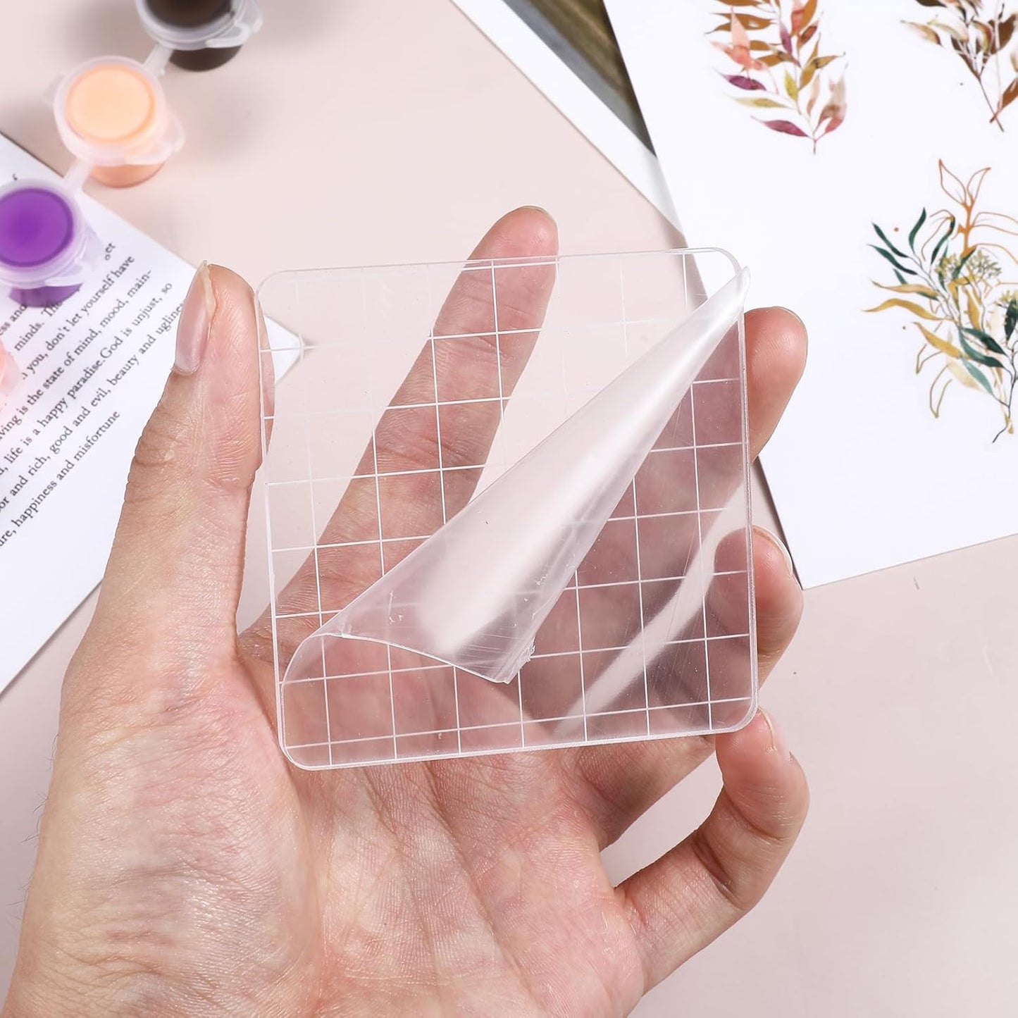 6PCS Acrylic Stamp Block with Grid Lines, Clear Stamping Blocks Tool Decorative Stamp Blocks Square Display Block Set Props for DIY Crafts Scrapbooking Card Making