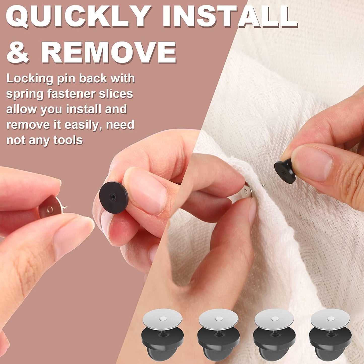 JANYUN 40 Pairs Rubber Blank Pin Backs Butterfly Clutch Backings Holder Tie Tacks Keepers Replacement with 9mm Length 10mm Width Lapel Enamel Pins for Craft Making