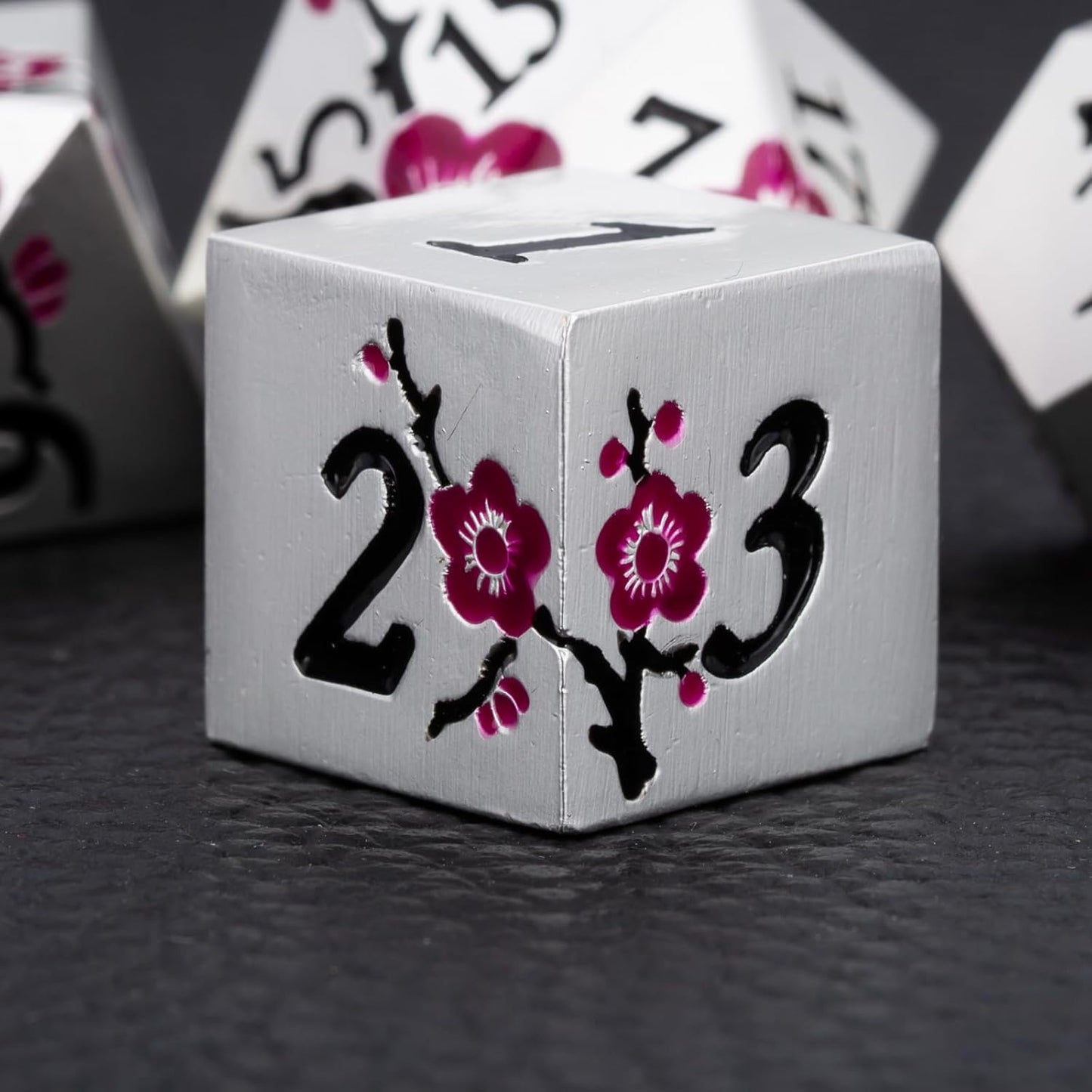 DND Metal Dice Set,7pcs Set Flower Metallic Dice Set with Box,RPG Polyhedral Dice for Table Game (Silver-Purple)