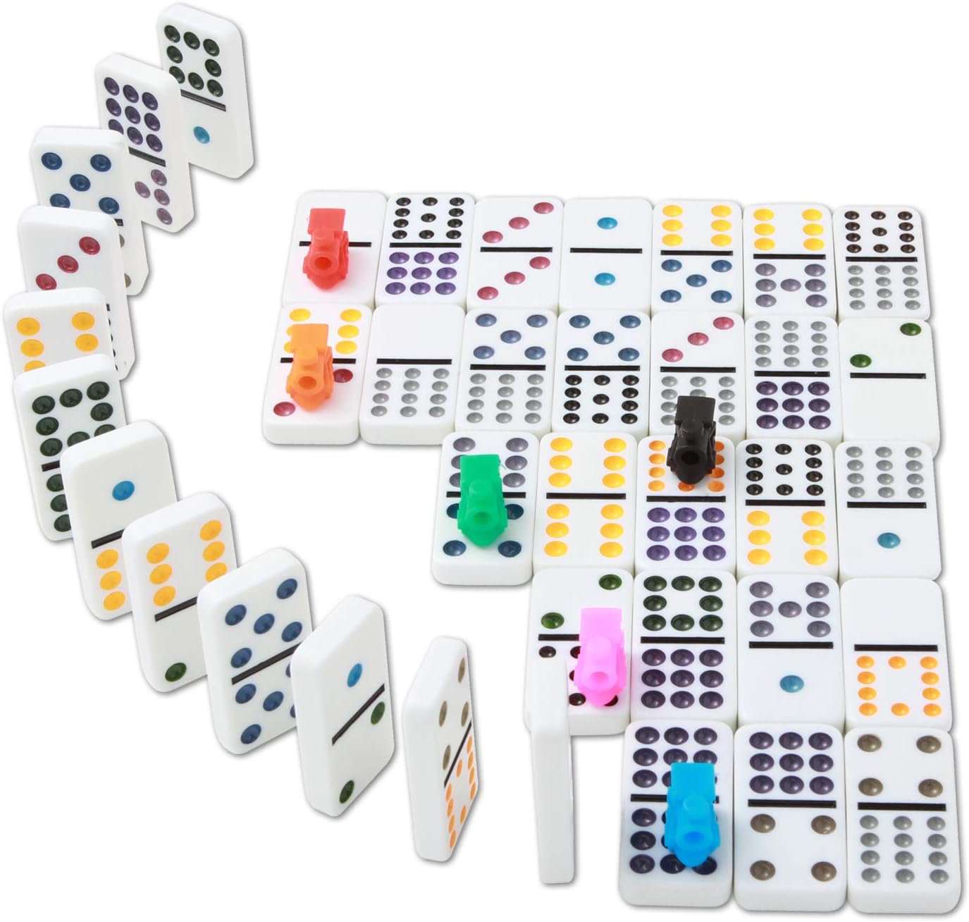 NOLIE Mexican Train Dominoes Game, Double 12 Dot Dominoes Set with Aluminum Case
