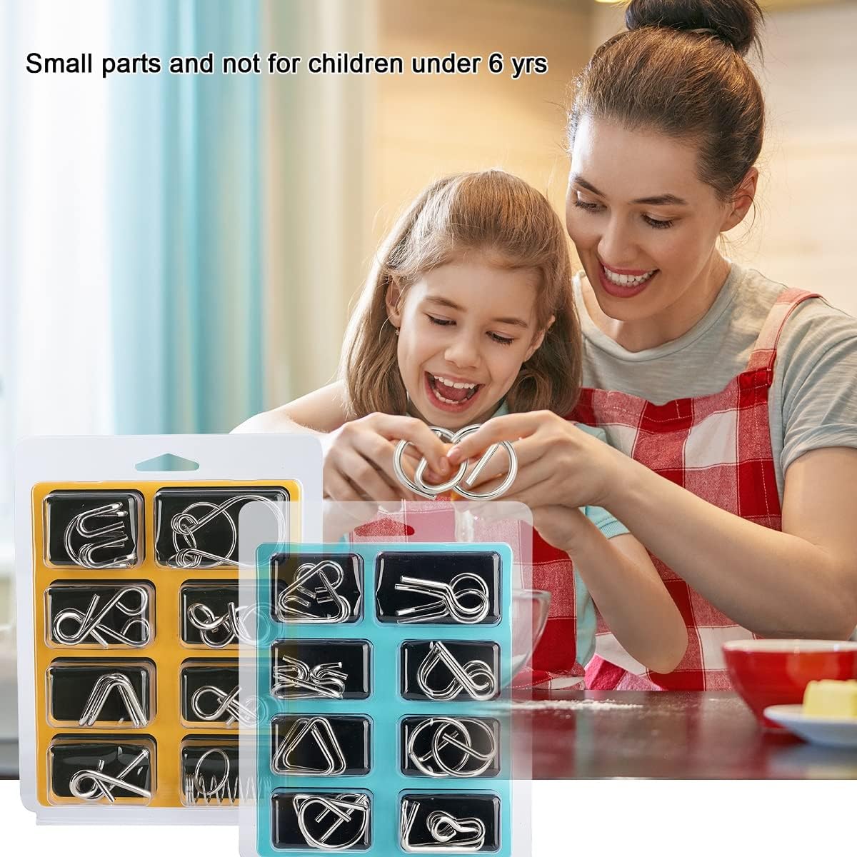 IQ Toys-AB A+B Test Mind Game Brain Teaser Wire Magic Trick Toy IQ Puzzle Set (Pack of 16), Metallic