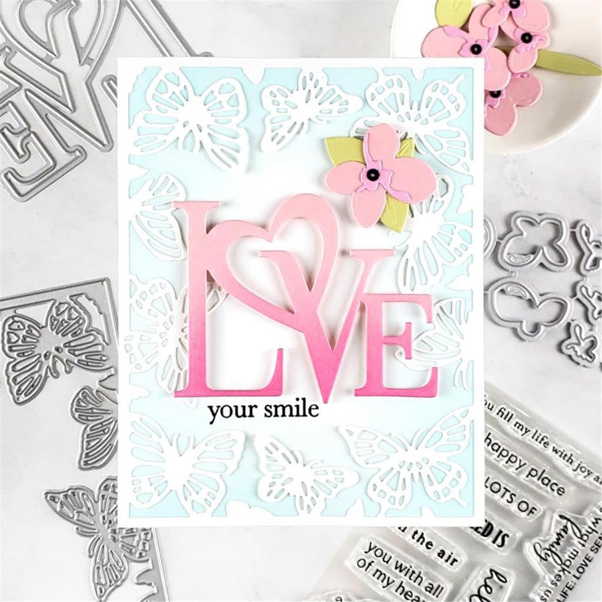 Mvchifay Cutting Dies for Card Making Metal Die-Cuts Scrapbooking Tool Hollow Frame DIY Craft Punch Template Embossing for Paper Album Decor (Word A-Love 8.2x6.6cm)