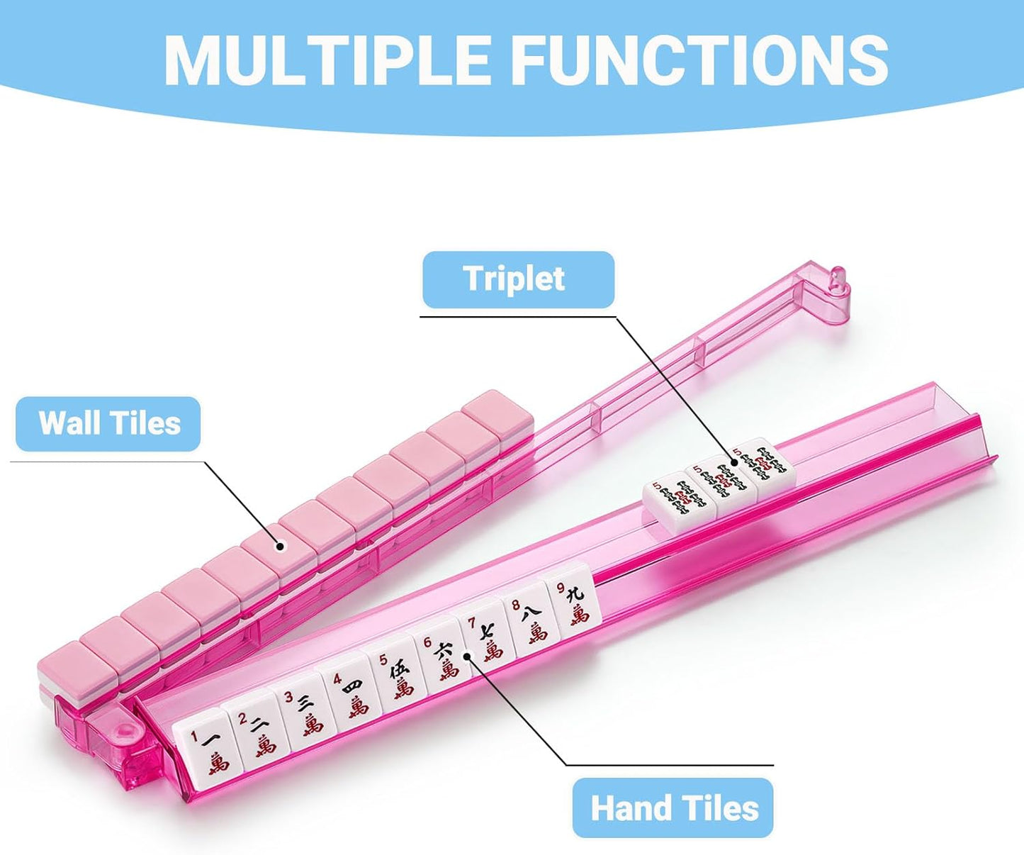 Mahjong Racks with Pushers 4PCS Set Majiang Tile Holder Acrylic Mahjong Racks Accessories and Gifts-Pink